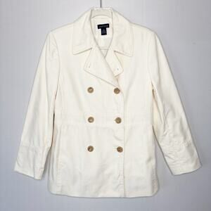 Ann Taylor‎ Pea Coat Size M Soft White Cotton Double Breasted Classic Y2K
